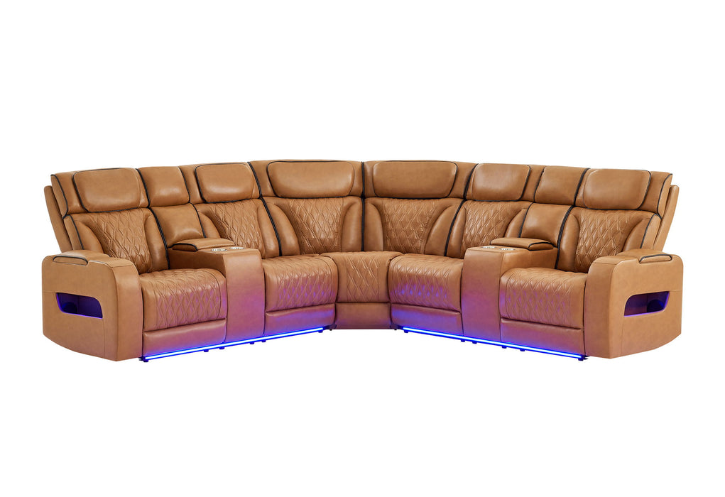 U8611 - Sectional With Power Headrest, Continuous LED And Speaker - Brown - alternate view 2