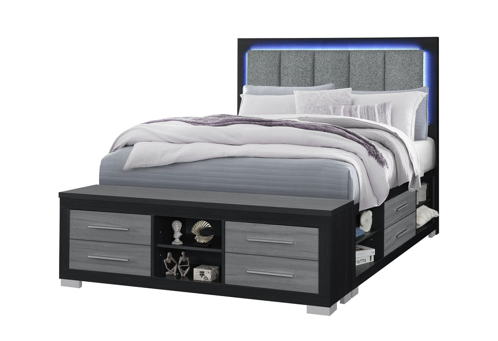 Emma - Queen Bed With LED And USB - Black / Gray - alternate view 2