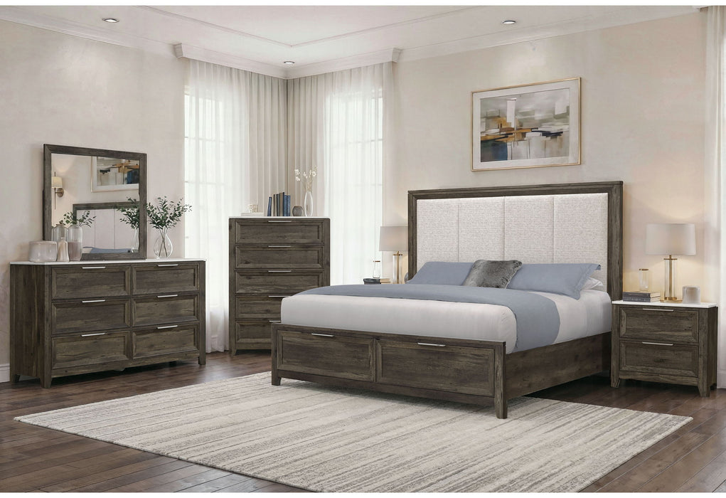 Mariah - 5 Piece King Bedroom Set (Bed, Dresser & Mirror, Nightstand, Chest) - Dark Brown