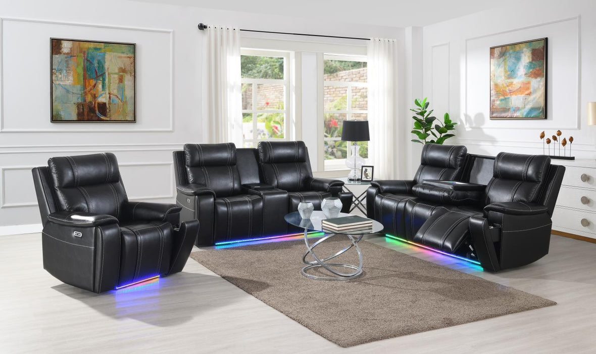 U68 - LED Power Reclining Sofa With EMM Control Panel, Dropdown Table, Bluetooth Speaker & Wireless - Black - alternate view 2
