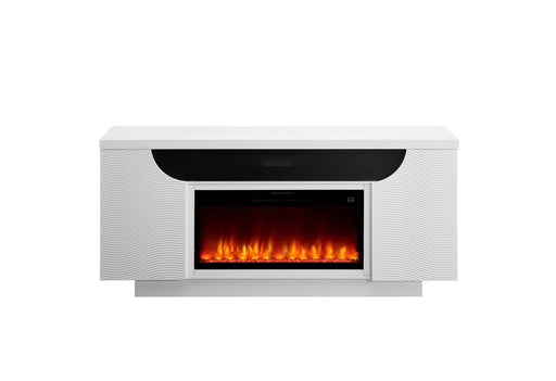 Aileen - 76" Entertainment Unit With LED, Speakers, Crystal Inserts And Pop Up Center Doors - White - alternate view 2