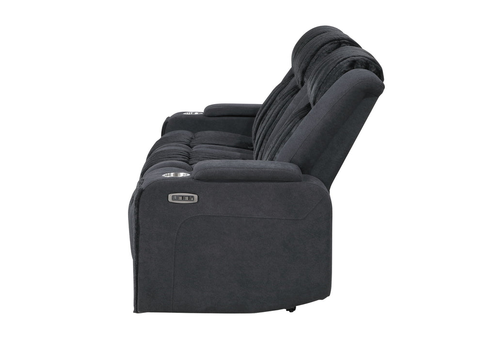U8000 - Power Reclining Sofa With Power Headrest, Dropdown Table With Wood Trim & Reading Light & LED Light - Black - alternate view 2