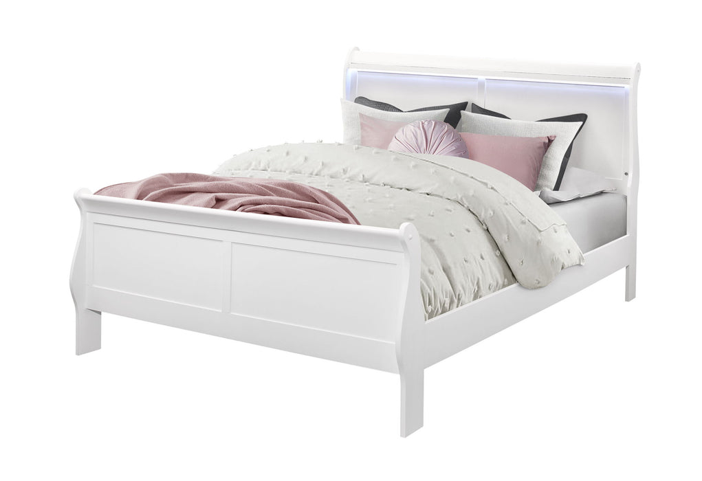 Charlie - 4 Piece Queen Bedroom Set (Queen Bed With LED, Dresser, Mirror And Nigthstand) - White - alternate view 2