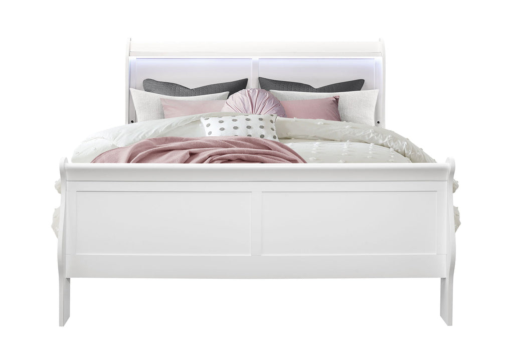Charlie - 4 Piece Queen Bedroom Set (Queen Bed With LED, Dresser, Mirror And Nigthstand) - White - alternate view 3