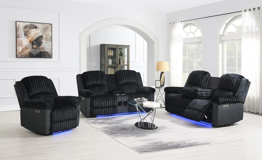 U161 - Corduroy Power LED Reclining Sofa - Black - alternate view 2