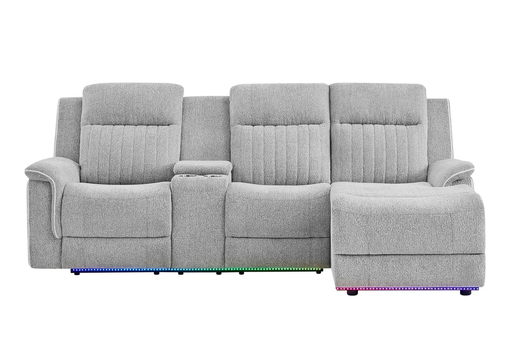 U8879 - Power Pushback Sectional With Multi Color LED And Global Surround Sound Speakers - Light Gray - alternate view 2