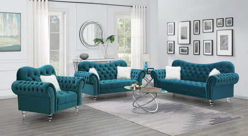 U215 - Chair With One Fur Pillows & Acrylic Legs - Turquoise