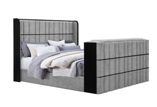 Isabella - King Upholstered Bed With LED, TV Lift, Bluetooth Speaker And Firpeplace Crystal - Gray - alternate view 2