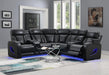 U10 - 3 Piece Power LED Sectional, Power Headrest, Heat, Massage Wireless Charger, And USB - Black