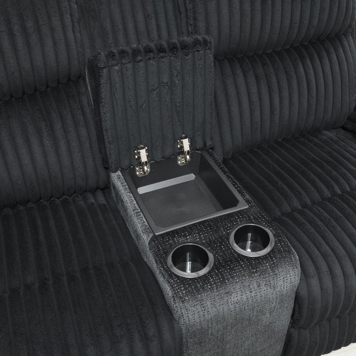 U181 - Corduroy Motion Sofa With Drop Down Table - Black - alternate view 2