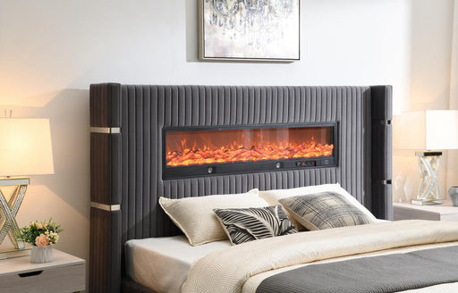 B544 - Velvet Bed With Fireplace & Bluetooth Speaker & USB - alternate view 2