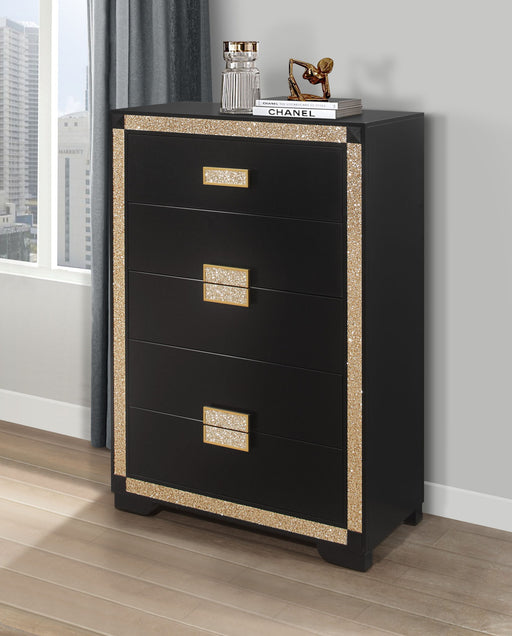 Blake - 4 Piece Full Bedroom Set (Bed With Lamps, Dresser, Mirror, Nightstand) - Black / Gold - alternate view 2