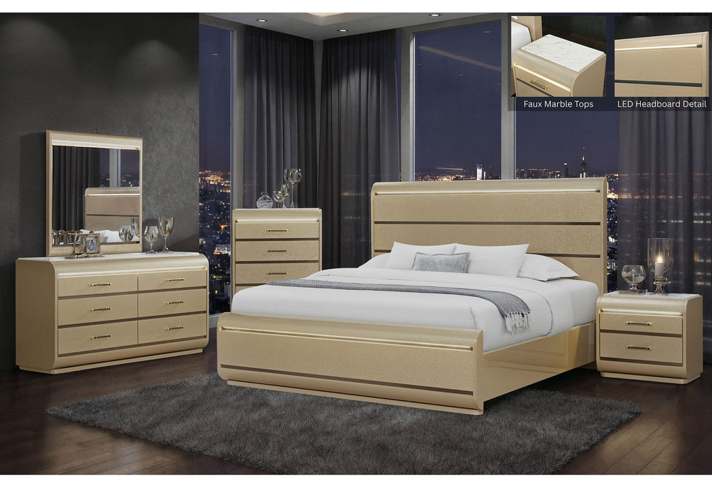 Genesis - Queen Bed With LED - Gold - alternate view 2