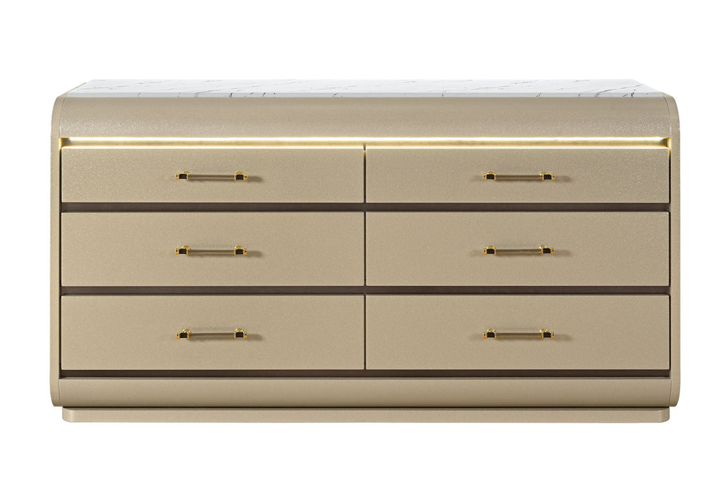 Genesis - 5 Piece King Bedroom Set (Bed, Dresser & Mirror, Nightstand, Chest) - Gold - alternate view 2