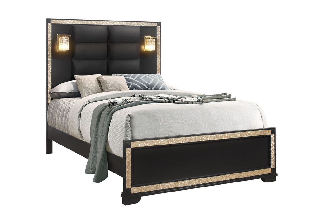 Blake - Queen Bed With Lamps - Black / Gold - alternate view 2