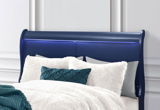 Charlie - 4 Piece Queen Bedroom Set (Queen Bed With LED, Dresser, Mirror, Nightstand) - Blue - alternate view 2