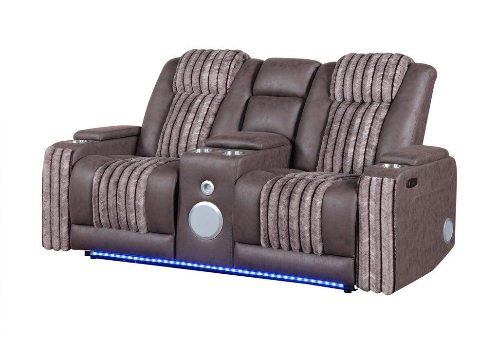 U8000 - Power Reclining Loveseat With Console, Power Headrest, LED Light, Bluetooth Speaker - Brown - alternate view 2