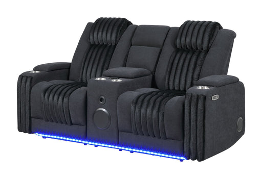 U8000 - Power Reclining Loveseat With Console, Power Headrest, LED Light, Bluetooth Speaker - Black - alternate view 2