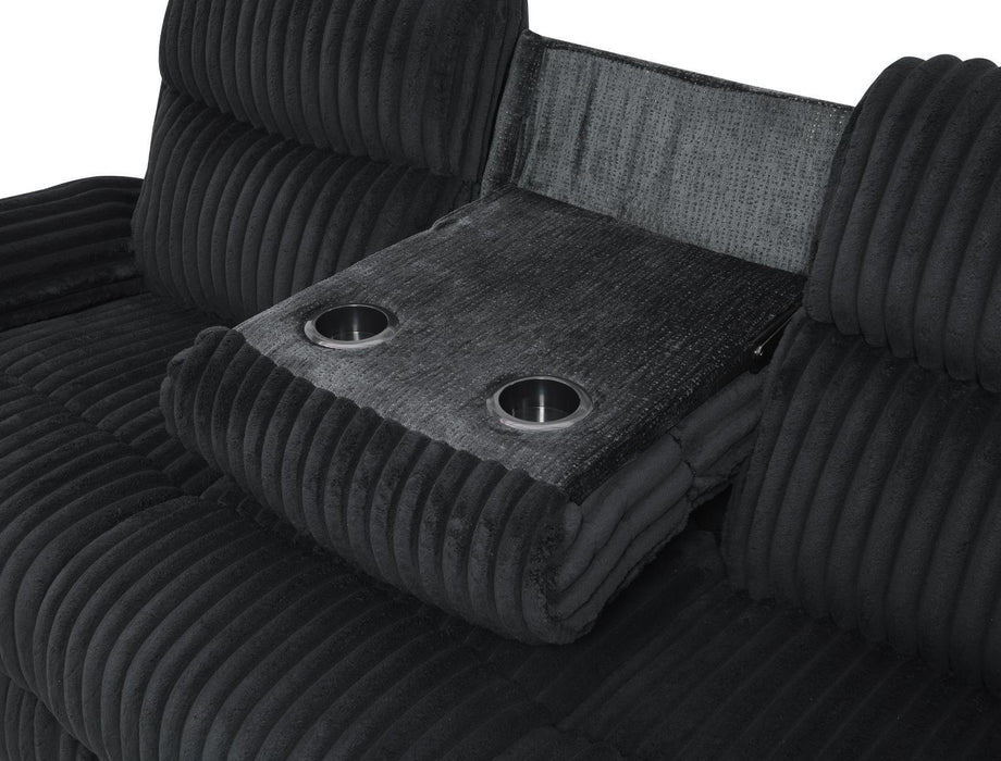 U181 - Corduroy Motion Sofa With Drop Down Table - Black - alternate view 3