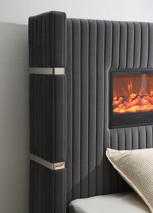 B543 - Velvet Bed With Fireplace & Bluetooth Speaker & USB - alternate view 2