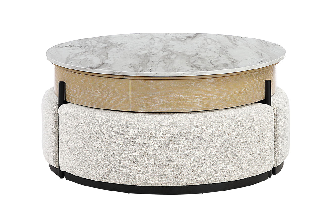 T42 - 4 Piece Living Room Set (Coffee Table With 3 Stools) - Cream / Natural - alternate view 2