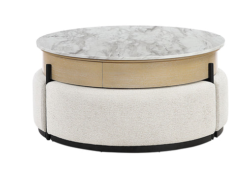 T42 - 4 Piece Living Room Set (Coffee Table With 3 Stools) - Cream / Natural - alternate view 2