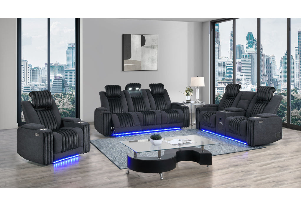 U8000 - 3 Piece Living Room Set (Power Console Reclining Loveseat, Power Reclining Sofa/ Power Recliner With Power Headrest) - Black - alternate view 2