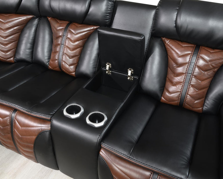 U56 - 3 Piece Power Sectional With Bluetooth Speaker, And Wireless Charger, Multi Color LED - Black / Brown - alternate view 2