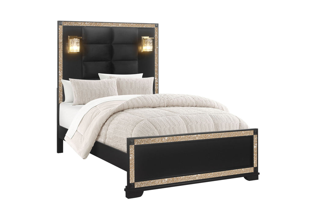 Blake - Full Bed With Lamps - Black / Gold - alternate view 2