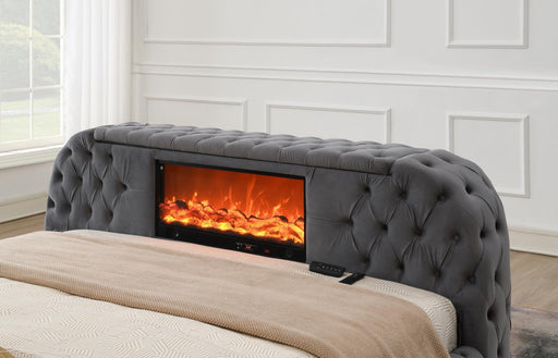 B541 - Velvet Bed With Fireplace, TV Mount & Bluetooth Speaker & USB - alternate view 2
