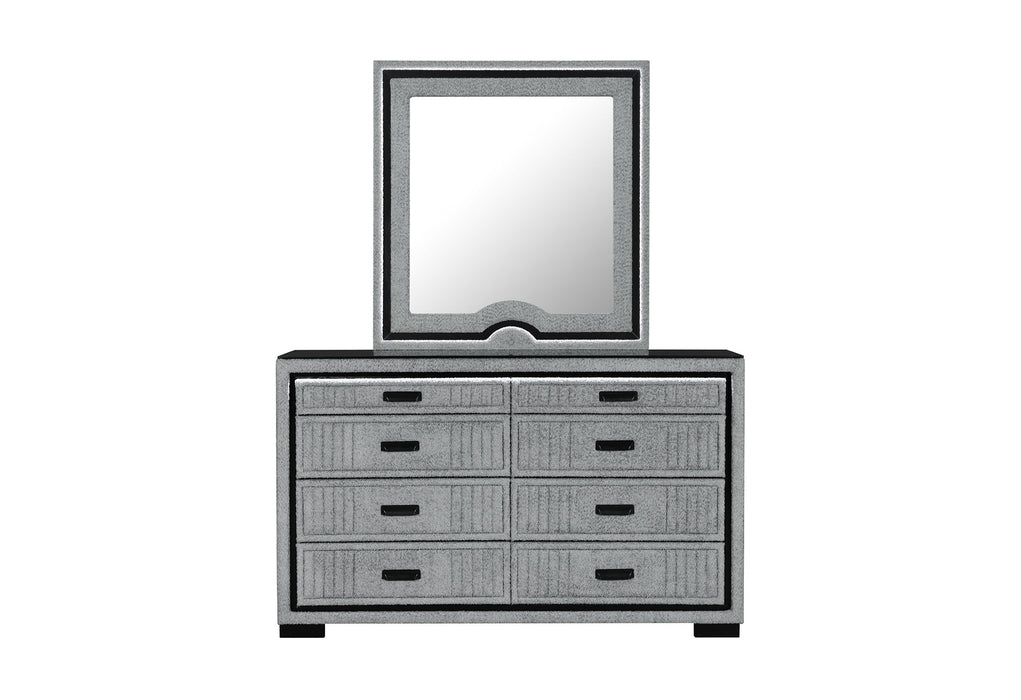 Isabella - 5 Piece King Bedroom Set (King Bed With LED, TV Lift, Bluetooth Speaker And Firpeplace Crystal) - Gray - alternate view 2