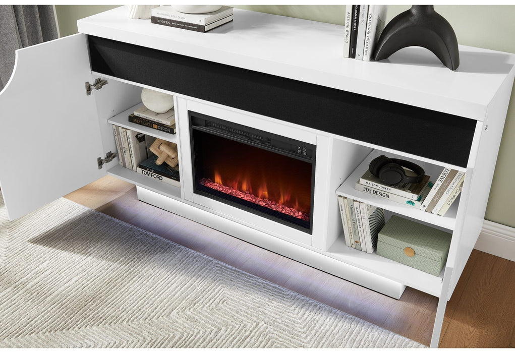 Aileen - 66" Entertainment Unit With LED, Speakers, Crystal Inserts And Pop Up Center Doors - White - alternate view 2