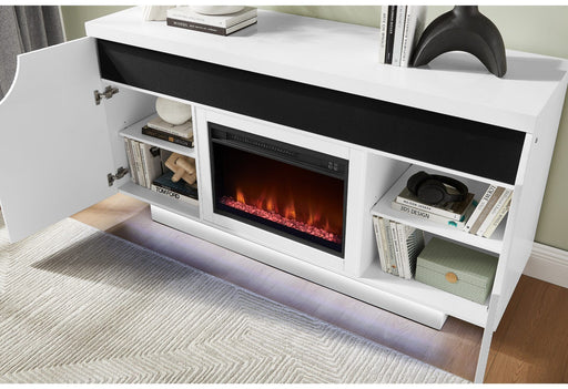 Aileen - 66" Entertainment Unit With LED, Speakers, Crystal Inserts And Pop Up Center Doors - White - alternate view 2