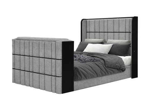 Isabella - Queen Upholstered Bed With LED, TV Lift, Bluetooth Speaker And Firpeplace Crystal - Gray - alternate view 2