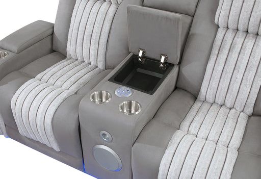 U8000 - 3 Piece Living Room Set (Power Console Reclining Loveseat With Power Headrest LED & Bluetooth Speaker, Power Reclining Sofa With Power Headrest DDT, Table Reading Light & LED/ Power Recliner With Power Headrest LED) - Gray - alternate view 2