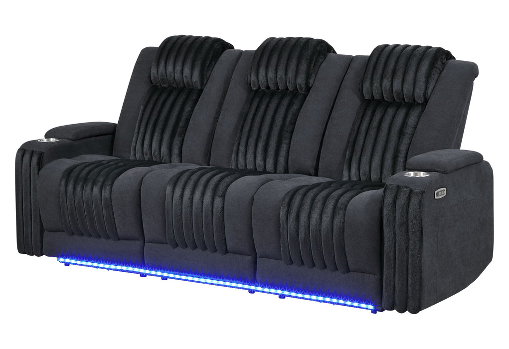 U8000 - Power Reclining Sofa With Power Headrest, Dropdown Table With Wood Trim & Reading Light & LED Light - Black - alternate view 3