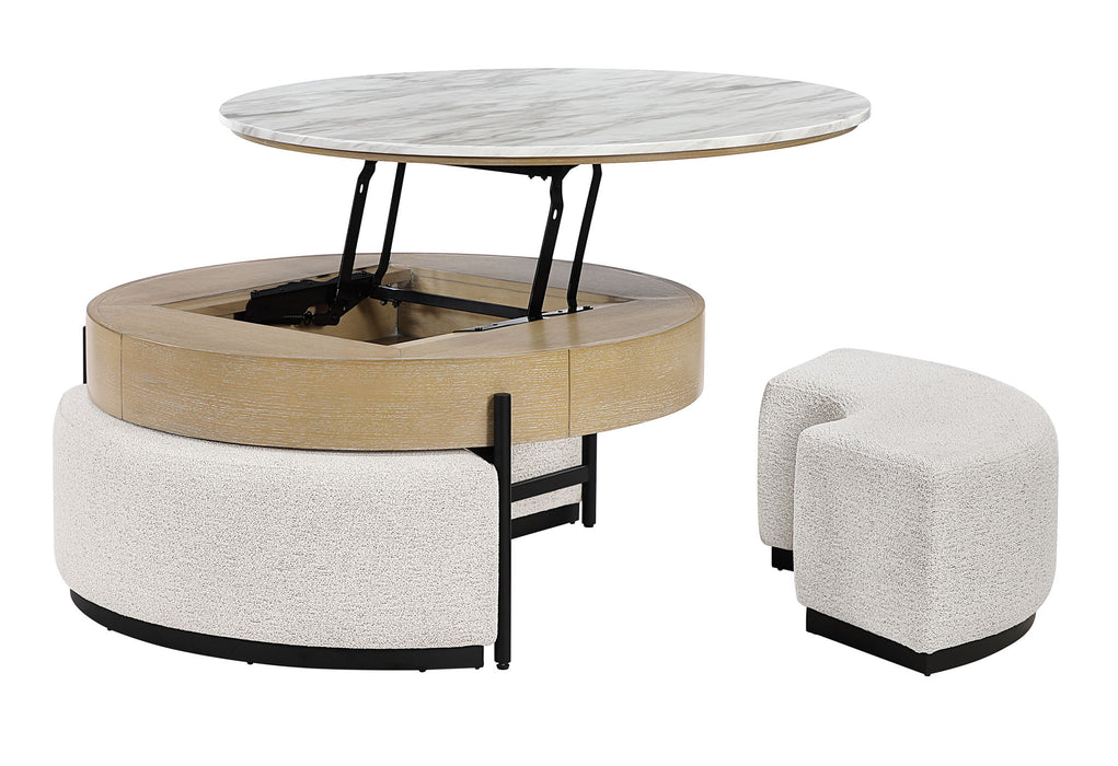 T42 - 4 Piece Living Room Set (Coffee Table With 3 Stools) - Cream / Natural - alternate view 3