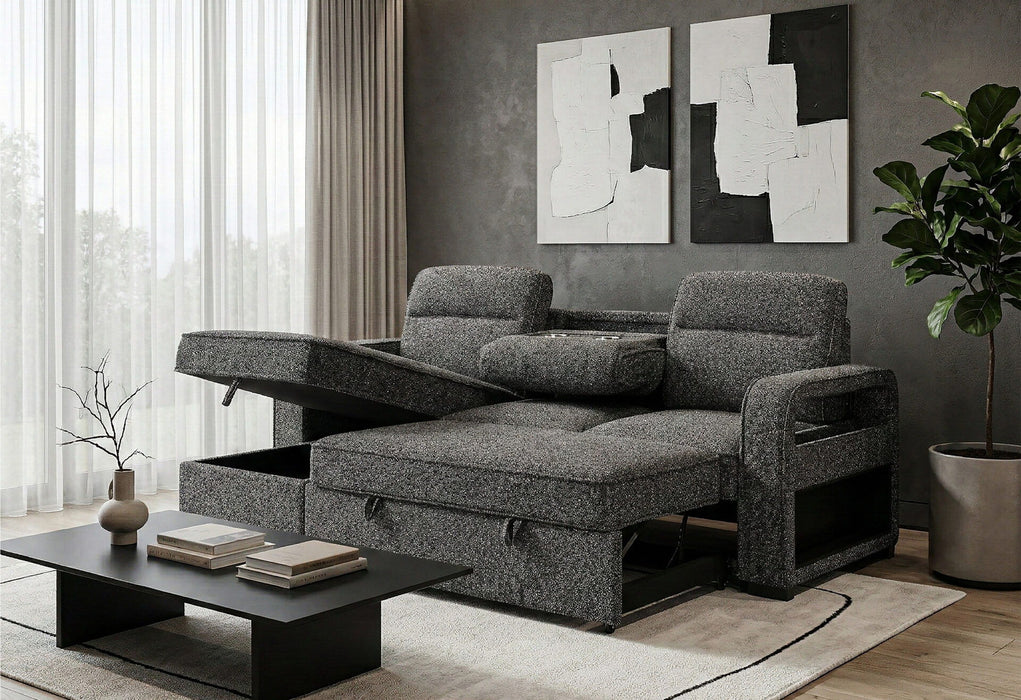 U2601 - Reversible Sofa Bed With Drop Down Table And Speaker - Dark Gray - alternate view 2