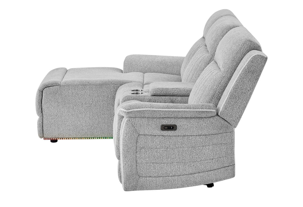 U8879 - Power Pushback Sectional With Multi Color LED And Global Surround Sound Speakers - Light Gray - alternate view 3