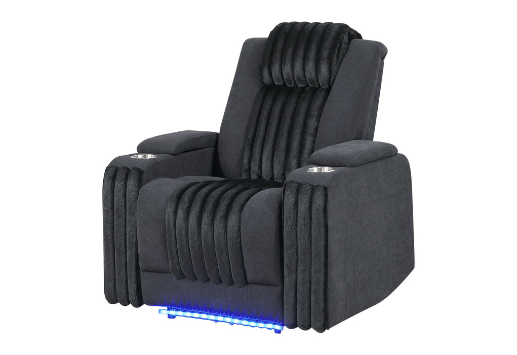 U8000 - Power Recliner With Power Headrest & LED Light - Black - alternate view 2