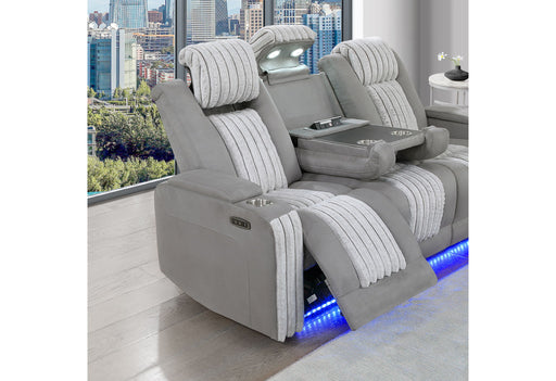 U8000 - Power Reclining Sofa With Power Headrest, Dropdown Table With Wood Trim & Reading Light & LED Light - Gray - alternate view 2