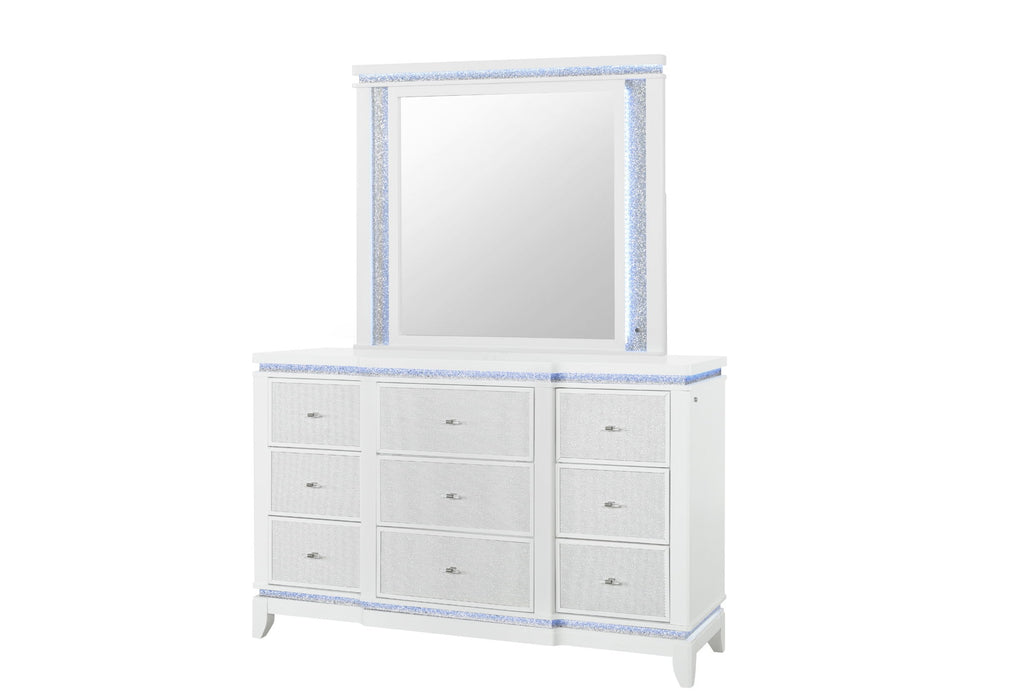 Alina - 5 Piece King Bedroom Set With LED, Cooler, Speaker And USB - White
