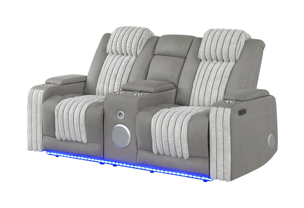 U8000 - Power Reclining Loveseat With Console, Power Headrest, LED Light, Bluetooth Speaker - Gray - alternate view 3