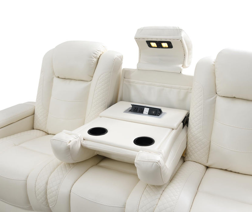 U94 - LED Power Reclining With Power Headrest, And Drop Down Table Sofa - White - alternate view 3