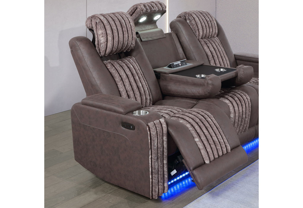U8000 - Power Reclining Sofa With Power Headrest, Dropdown Table With Wood Trim & Reading Light & LED Light - Brown - alternate view 2