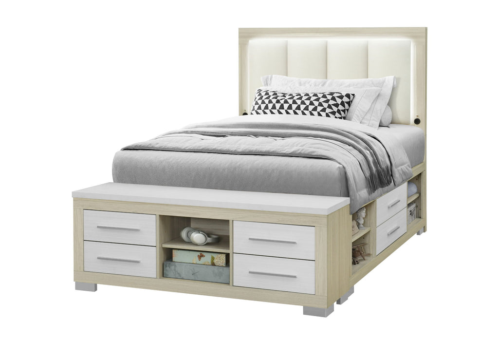 Emma - Full Bed With LED And USB - Light Brown / White - alternate view 2