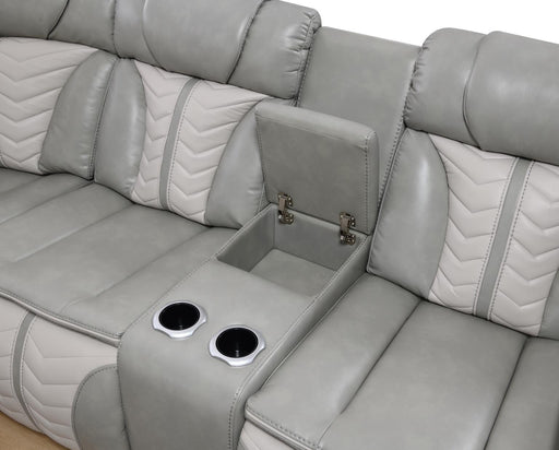 U55 - 3 Piece Power Sectional With Bluetooth Speaker, And Wireless Charger, Multi Color LED - Gray / Beige - alternate view 2