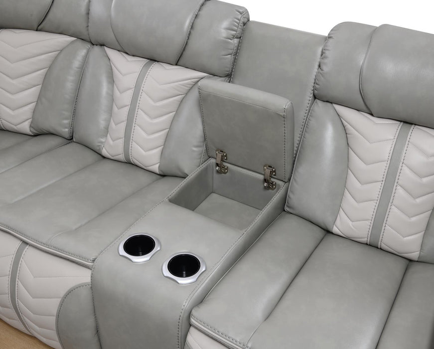 U55 - 3 Piece Power Sectional With Bluetooth Speaker, And Wireless Charger, Multi Color LED - Gray / Beige - alternate view 2