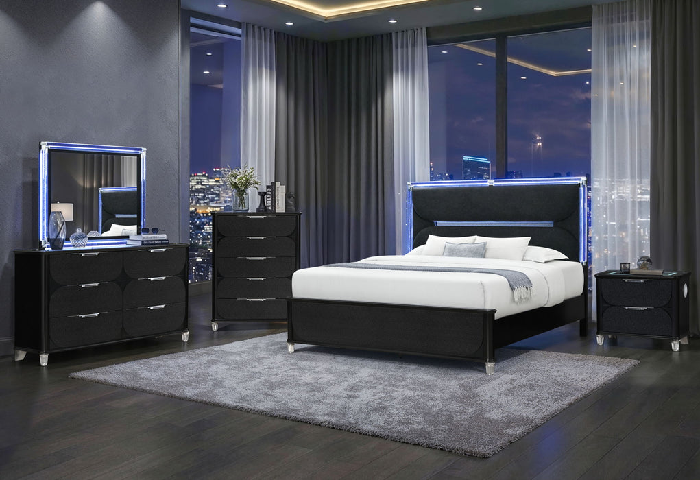 Lando - King Bed With Continuous LED - Black - alternate view 2