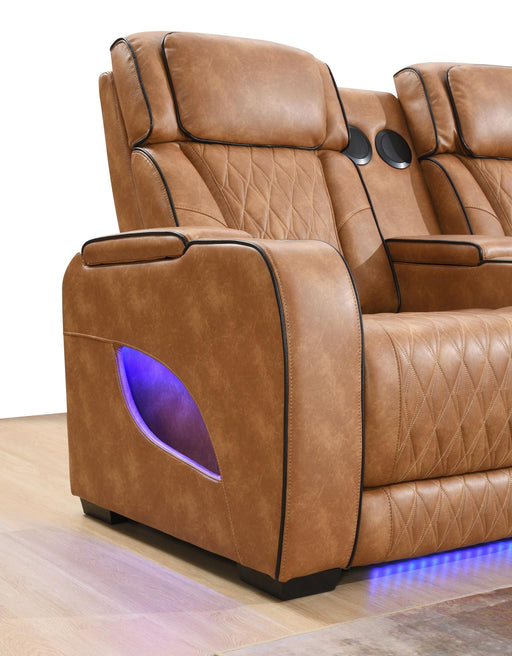 U12 - 3 Piece Power LED Sectional, Power Headrest, Heat, Massage Wireless Charger, And USB - Brown - alternate view 2